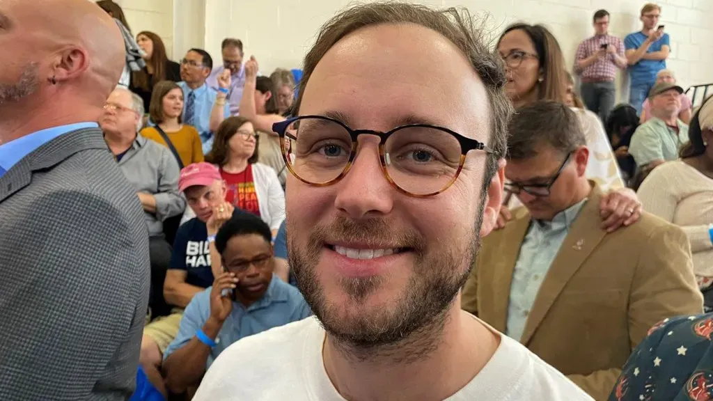 Thomas Leffler was among several hundred people who gathered to see President Biden.