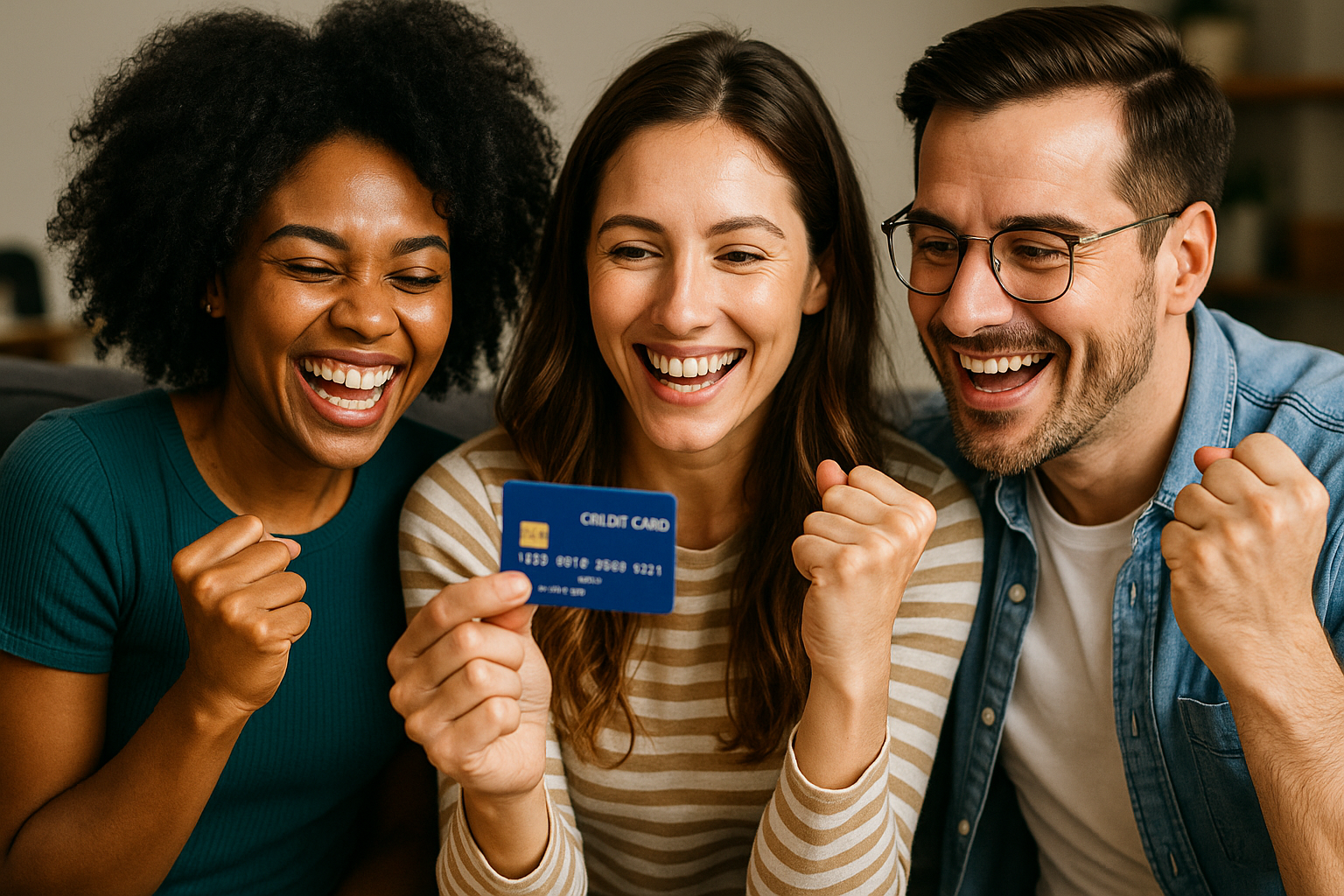 Pessoas felizes com seu novo cartão de crédito